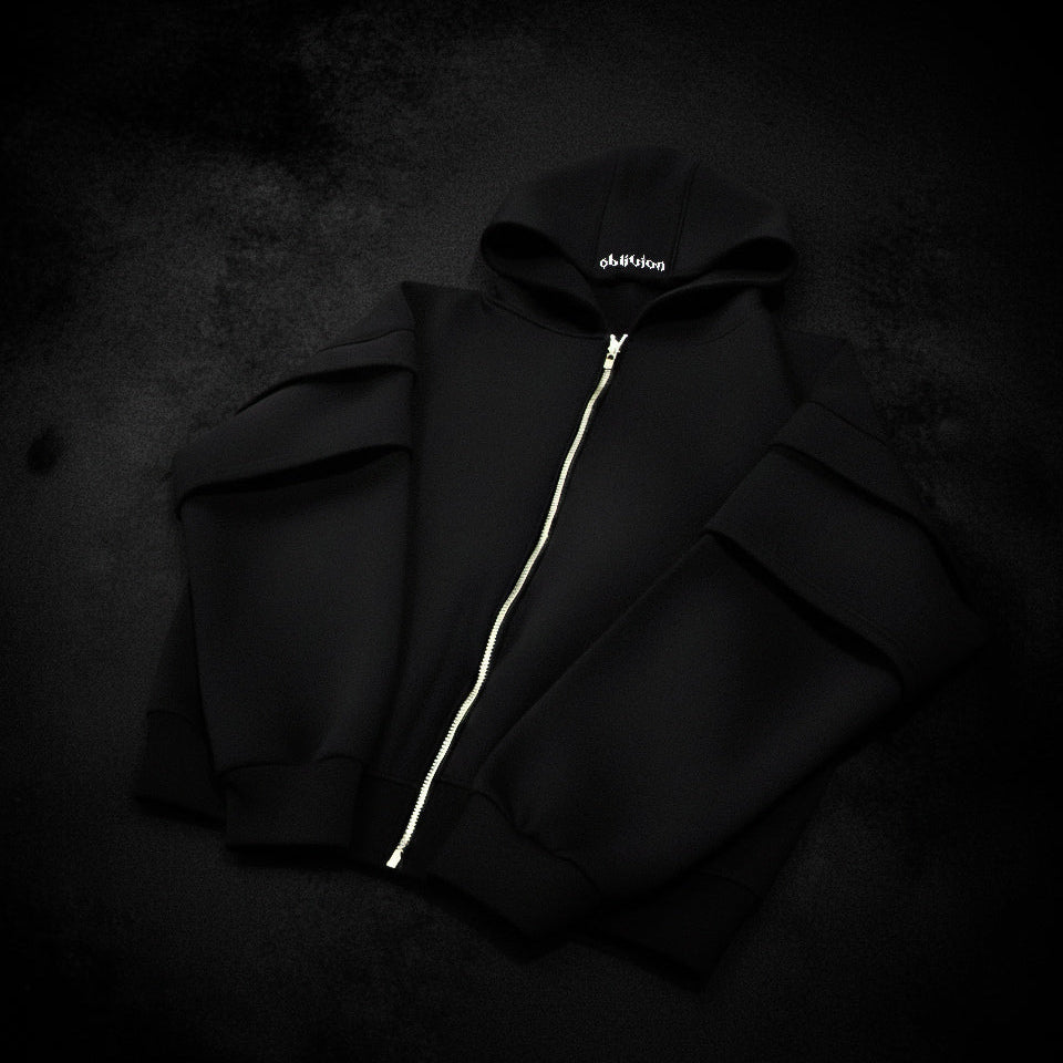 OBLIVION ZIP-UP ARMORED HOODIE 'BLACK (BOXY FIT)