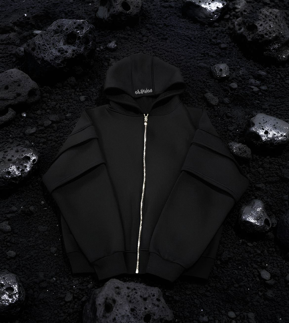 OBLIVION ZIP-UP ARMORED HOODIE 'BLACK (BOXY FIT)